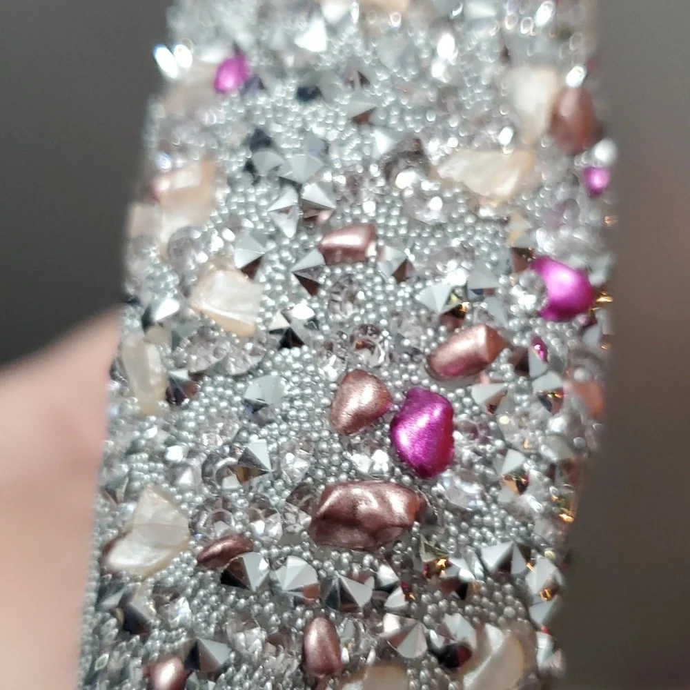 New handmade boutique rhinestone stones and beads flexible wide headband silver - Picture 6 of 7
